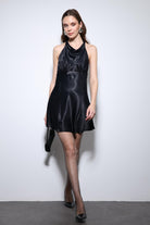 Antioch-Siyah Halter Yaka Saten Kısa Elbise-Elbise-2-Milagron.com