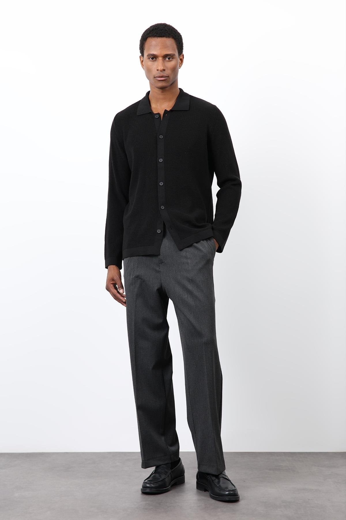 Antioch-Siyah İnce örgü Triko Erkek Hırka-Hırka-2-Milagron.com