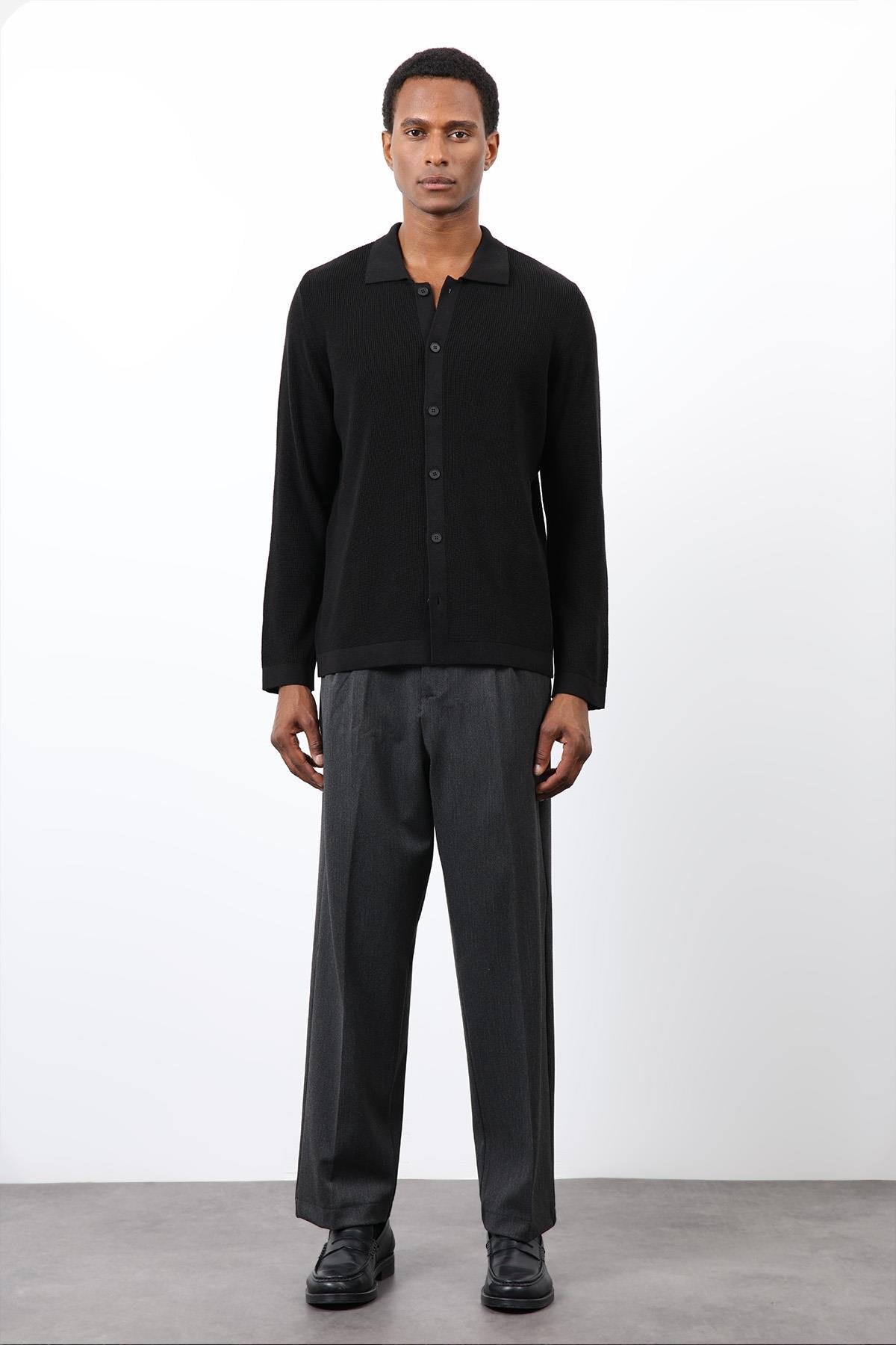 Antioch-Siyah İnce örgü Triko Erkek Hırka-Hırka-3-Milagron.com