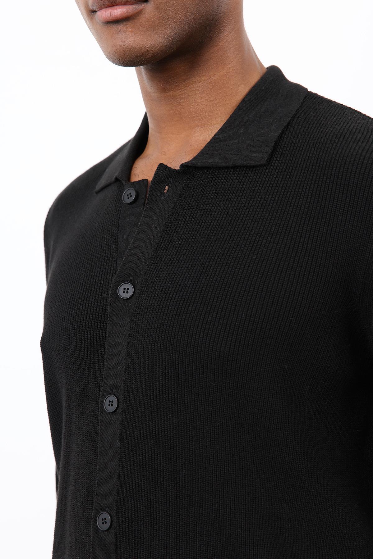 Antioch-Siyah İnce örgü Triko Erkek Hırka-Hırka-5-Milagron.com