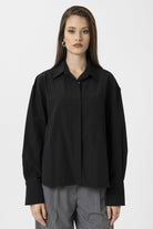 Antioch-Siyah Kadın Basic Poplin Gömlek-Gömlek-1-Milagron.com