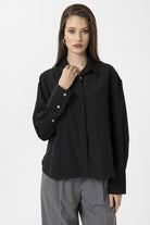 Antioch-Siyah Kadın Basic Poplin Gömlek-Gömlek-3-Milagron.com