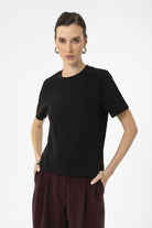 Antioch-Siyah Kadın Bisiklet Yaka Basic T Shirt-T-Shirts-3-Milagron.com