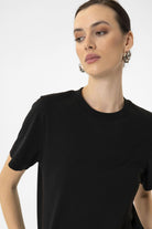 Antioch-Siyah Kadın Bisiklet Yaka Basic T Shirt-T-Shirts-4-Milagron.com