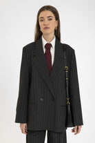 Antioch-Siyah Kadın Çizgili Oversize Blazer Ceket-Ceket-1-Milagron.com
