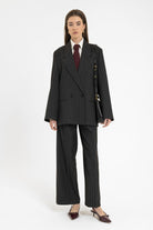 Antioch-Siyah Kadın Çizgili Oversize Blazer Ceket-Ceket-3-Milagron.com