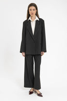 Antioch-Siyah Kadın Çizgili Oversize Blazer Ceket-Ceket-4-Milagron.com