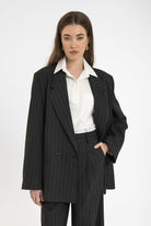 Antioch-Siyah Kadın Çizgili Oversize Blazer Ceket-Ceket-5-Milagron.com