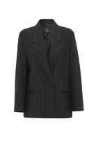 Antioch-Siyah Kadın Çizgili Oversize Blazer Ceket-Ceket-8-Milagron.com