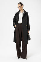 Antioch-Siyah Kadın Kruvaze Kapama Kemerli Trençkot-Trençkot-3-Milagron.com