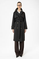 Antioch-Siyah Kadın Kruvaze Kapama Kemerli Trençkot-Trençkot-4-Milagron.com