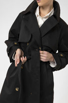 Antioch-Siyah Kadın Kruvaze Kapama Kemerli Trençkot-Trençkot-5-Milagron.com