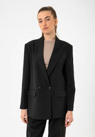 Antioch-Siyah Kadın Kruvaze Kapama Oversize Blazer Ceket-Blazer Ceket-2-Milagron.com