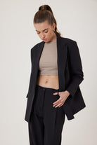 Antioch-Siyah Kadın Kruvaze Kapama Oversize Blazer Ceket-Blazer Ceket-7-Milagron.com