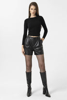 Antioch-Siyah Kadın Suni Deri Kadın Şort-Şort-2-Milagron.com