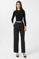 Antioch-Siyah Kadın Yüksek Bel Pileli Pantolon-Kumaş Pantolon-2-Milagron.com