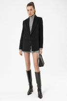 Antioch-Siyah Kadın Yün Karışımlı Balıksırtı Desenli Blazer Ceket-Ceket-3-Milagron.com