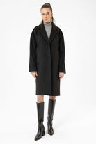 Antioch-Siyah Kadın Yün Karışımlı Dokulu Kaban-Kaban-1-Milagron.com