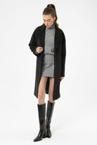 Antioch-Siyah Kadın Yün Karışımlı Dokulu Kaban-Kaban-4-Milagron.com