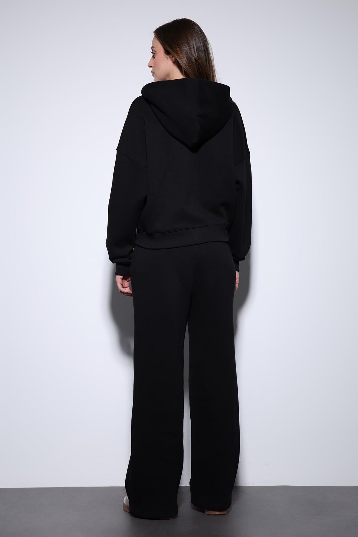 Antioch Siyah Kapüşonlu Sweatshirt Kadın Eşofman Takım
