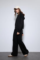 Antioch-Siyah Kapüşonlu üst Ve Geniş Paça Triko Takım-Alt - Üst Takım-2-Milagron.com