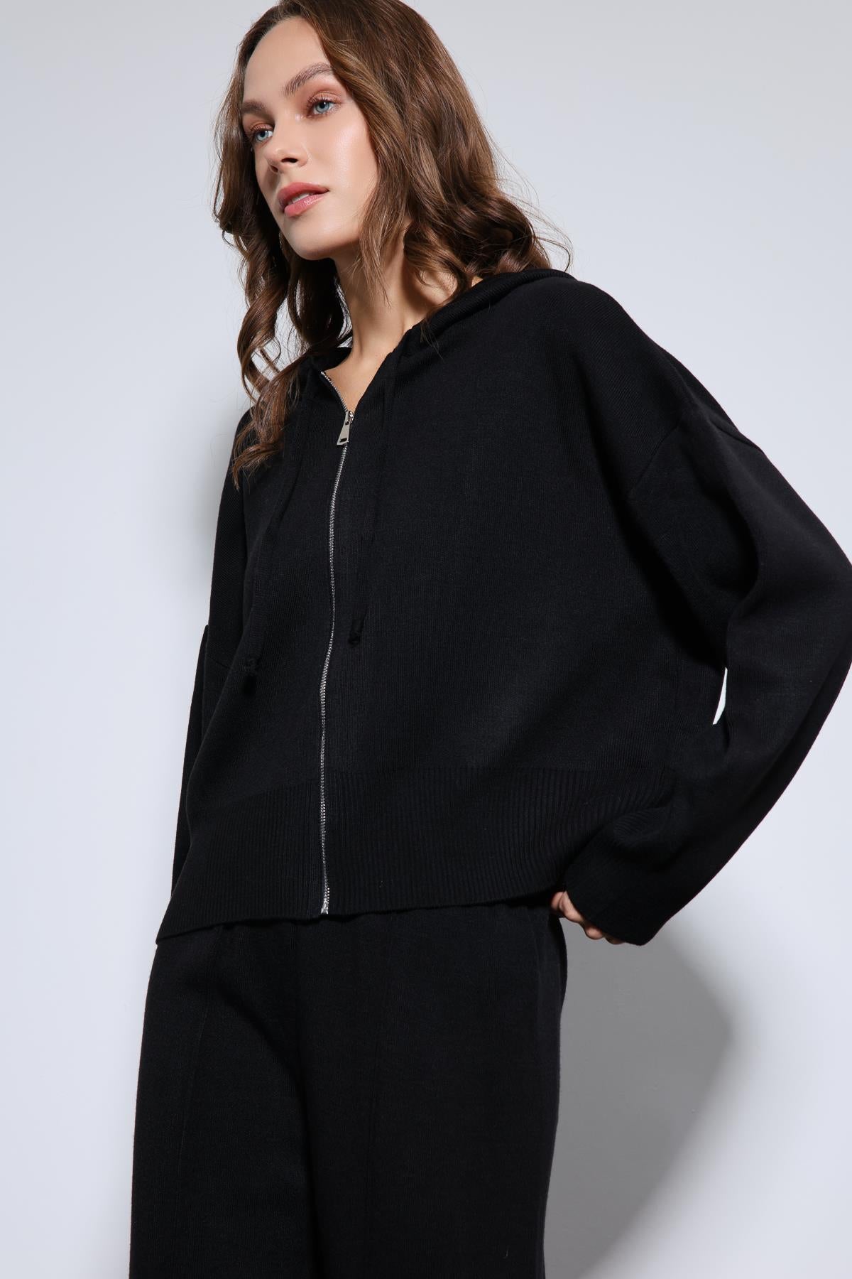 Antioch-Siyah Kapüşonlu üst Ve Geniş Paça Triko Takım-Alt - Üst Takım-5-Milagron.com