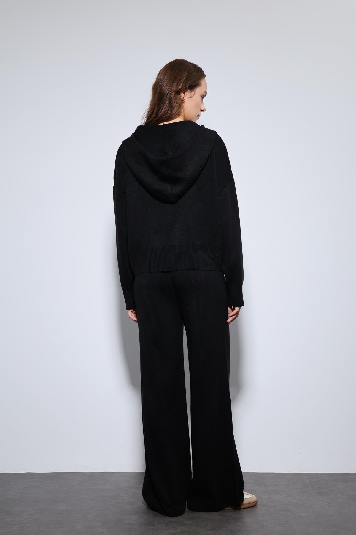 Antioch-Siyah Kapüşonlu üst Ve Geniş Paça Triko Takım-Alt - Üst Takım-7-Milagron.com