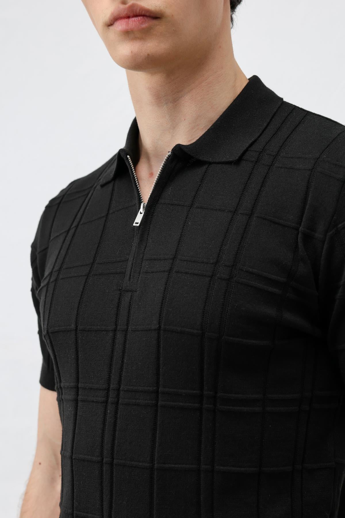 Antioch Siyah Kareli Desenli Erkek Triko T-Shirt
