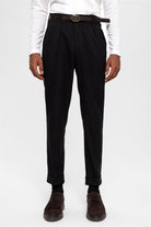 Antioch-Siyah Kemerli Double Paça Pantolon-Kumaş Pantolon-2-Milagron.com