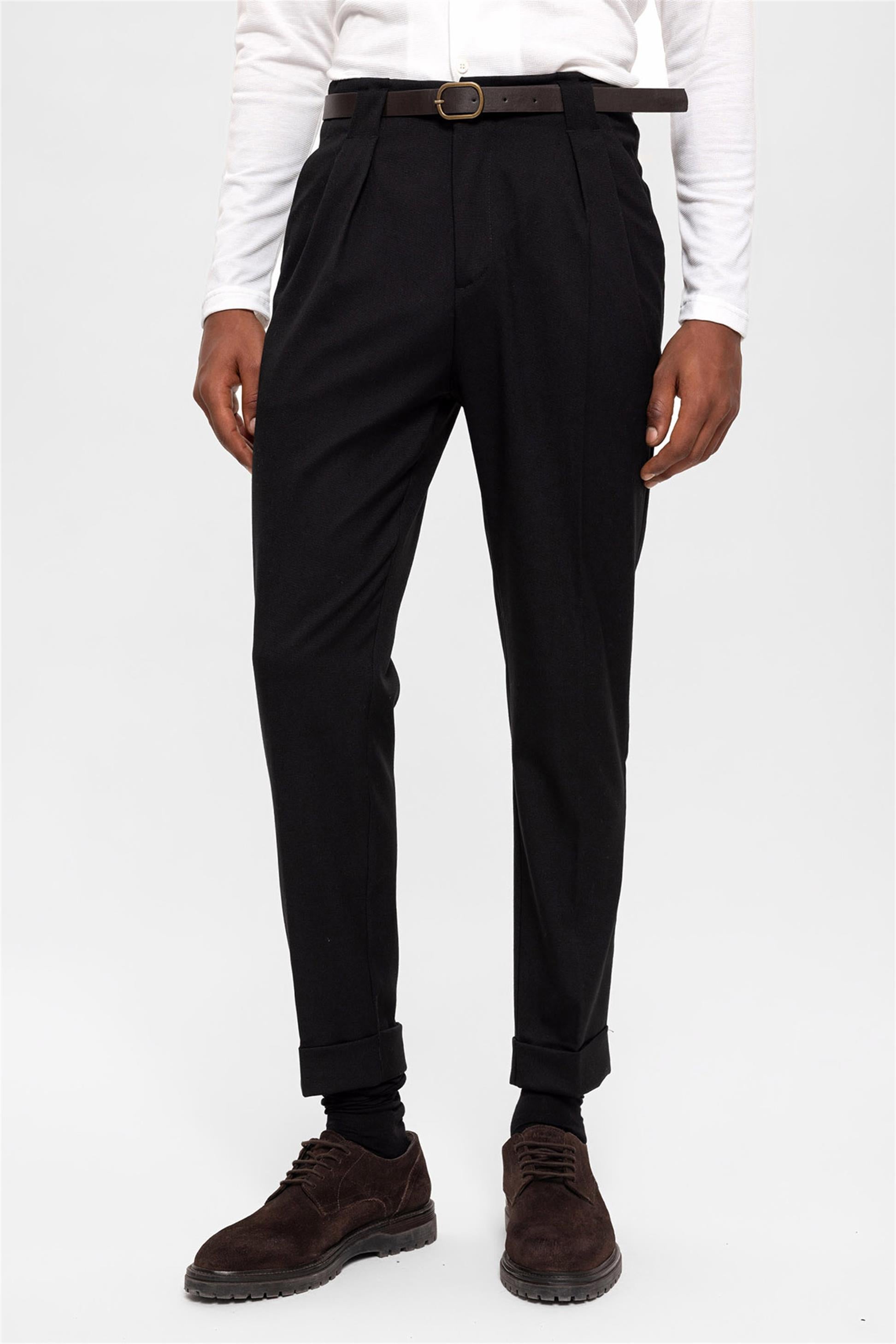 Antioch-Siyah Kemerli Double Paça Pantolon-Kumaş Pantolon-3-Milagron.com