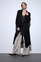 Antioch-Antioch Siyah Kemerli Kruvaze Kadın Kaban-Kaban-1-Milagron.com