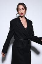 Antioch-Antioch Siyah Kemerli Kruvaze Kadın Kaban-Kaban-4-Milagron.com