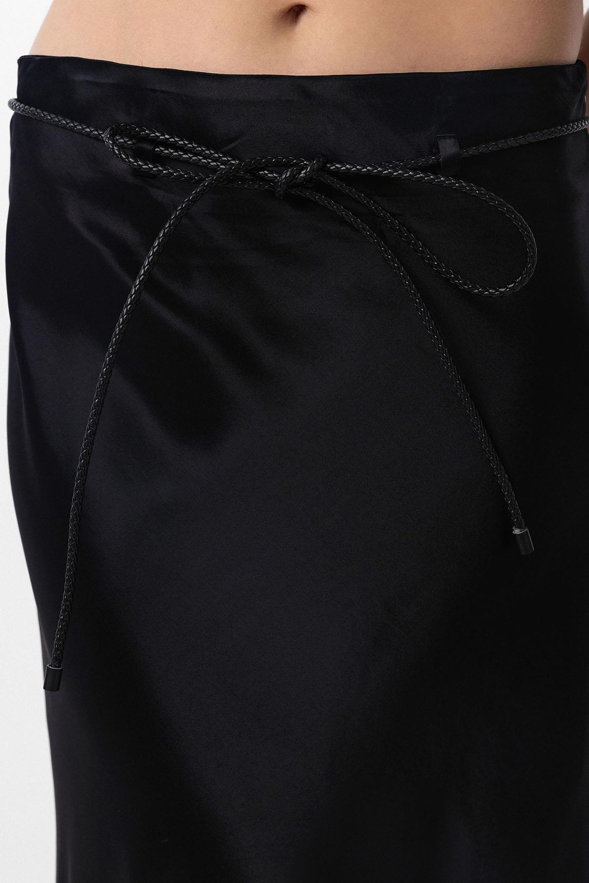 Antioch-Siyah Kemerli Saten Uzun Kadın Etek-Etek-4-Milagron.com