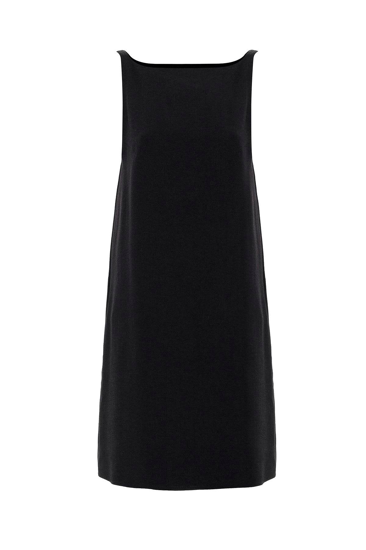 Antioch-Siyah Keten Karışımlı Kadın Mini Elbise-Elbise-5-Milagron.com