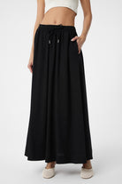 Antioch-Siyah Keten Karışımlı Kadın Uzun Etek-Etek-1-Milagron.com