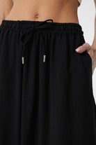 Antioch-Siyah Keten Karışımlı Kadın Uzun Etek-Etek-3-Milagron.com