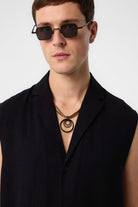 Antioch-Siyah Keten Karışımlı Kolsuz Erkek Gömlek-Gömlek-4-Milagron.com