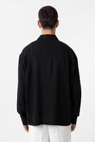 Antioch-Siyah Keten Karışımlı Relax Fit Erkek Gömlek-Gömlek-10-Milagron.com