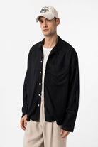 Antioch-Siyah Keten Karışımlı Relax Fit Erkek Gömlek-Gömlek-1-Milagron.com