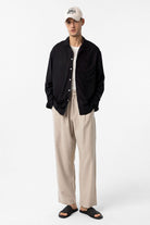 Antioch-Siyah Keten Karışımlı Relax Fit Erkek Gömlek-Gömlek-2-Milagron.com