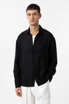 Antioch-Siyah Keten Karışımlı Relax Fit Erkek Gömlek-Gömlek-6-Milagron.com