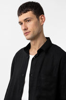 Antioch-Siyah Keten Karışımlı Relax Fit Erkek Gömlek-Gömlek-9-Milagron.com