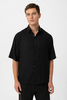 Antioch-Siyah Keten Karışımlı Relaxed Erkek Gömlek-Gömlek-1-Milagron.com