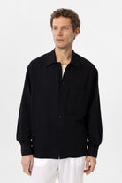 Antioch-Siyah Keten Karışımlı Relaxed Erkek Gömlek-Gömlek-2-Milagron.com