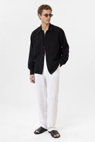 Antioch-Siyah Keten Karışımlı Relaxed Erkek Gömlek-Gömlek-4-Milagron.com