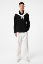 Antioch-Siyah Keten Karışımlı Yaka Düğmeli Erkek Gömlek-Gömlek-2-Milagron.com