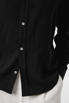 Antioch-Siyah Keten Karışımlı Yaka Düğmeli Erkek Gömlek-Gömlek-3-Milagron.com