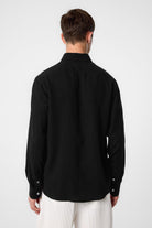 Antioch-Siyah Keten Karışımlı Yaka Düğmeli Erkek Gömlek-Gömlek-4-Milagron.com