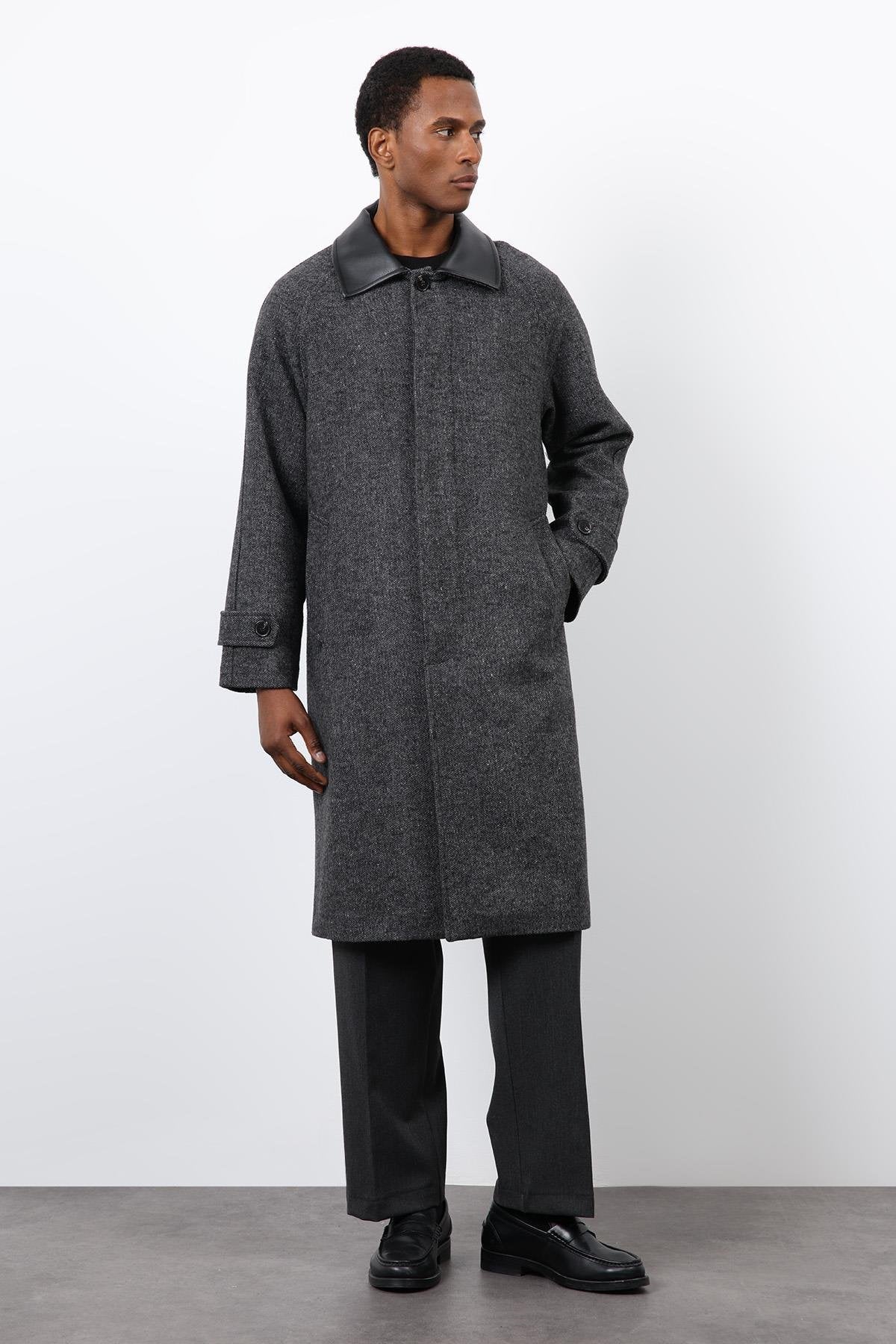 Antioch-Siyah Kontrast Yaka Erkek Kaban-Kaban-3-Milagron.com