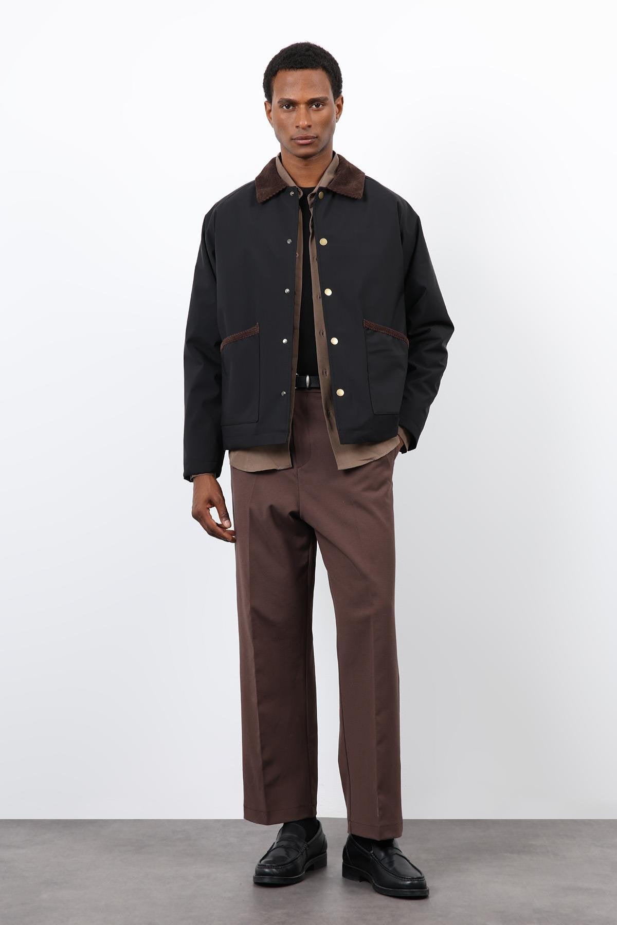 Antioch-Siyah Kontrast Yaka Erkek Mont-Mont-2-Milagron.com